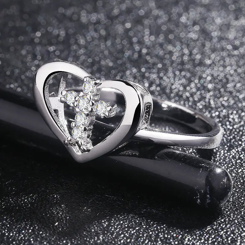 Heart Zircon Cross Devotion Ring for Women