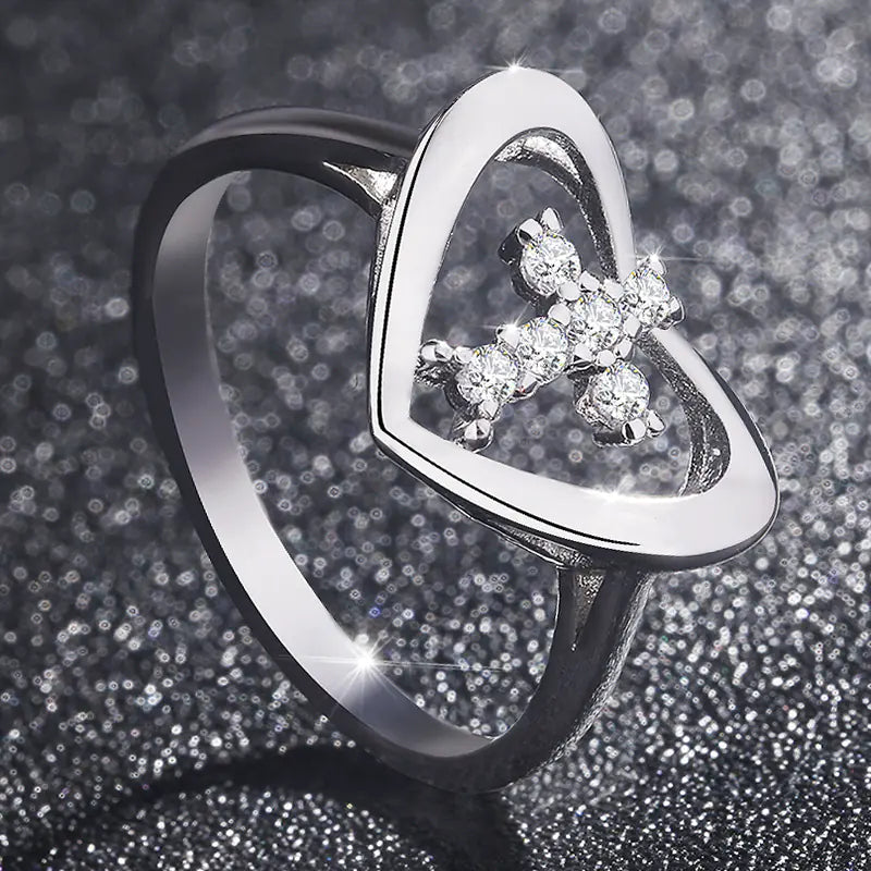 Heart Zircon Cross Devotion Ring for Women